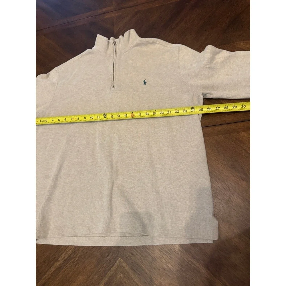 Polo Ralph Lauren Mens XL‎ Quarter Zip Pullover Tan Cotton Sweater Heather Logo
